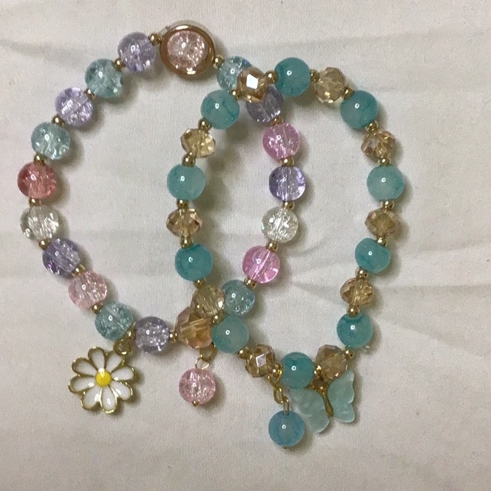 Blue and Pink Beaded Bracelets Set‎